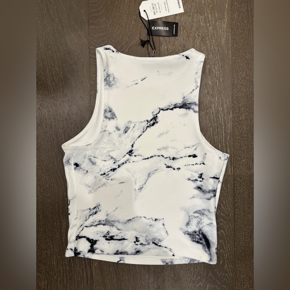 NWT Body Contour Compression Sleeveless White and Gray Marble Crop Top Sz Small - Picture 3 of 3